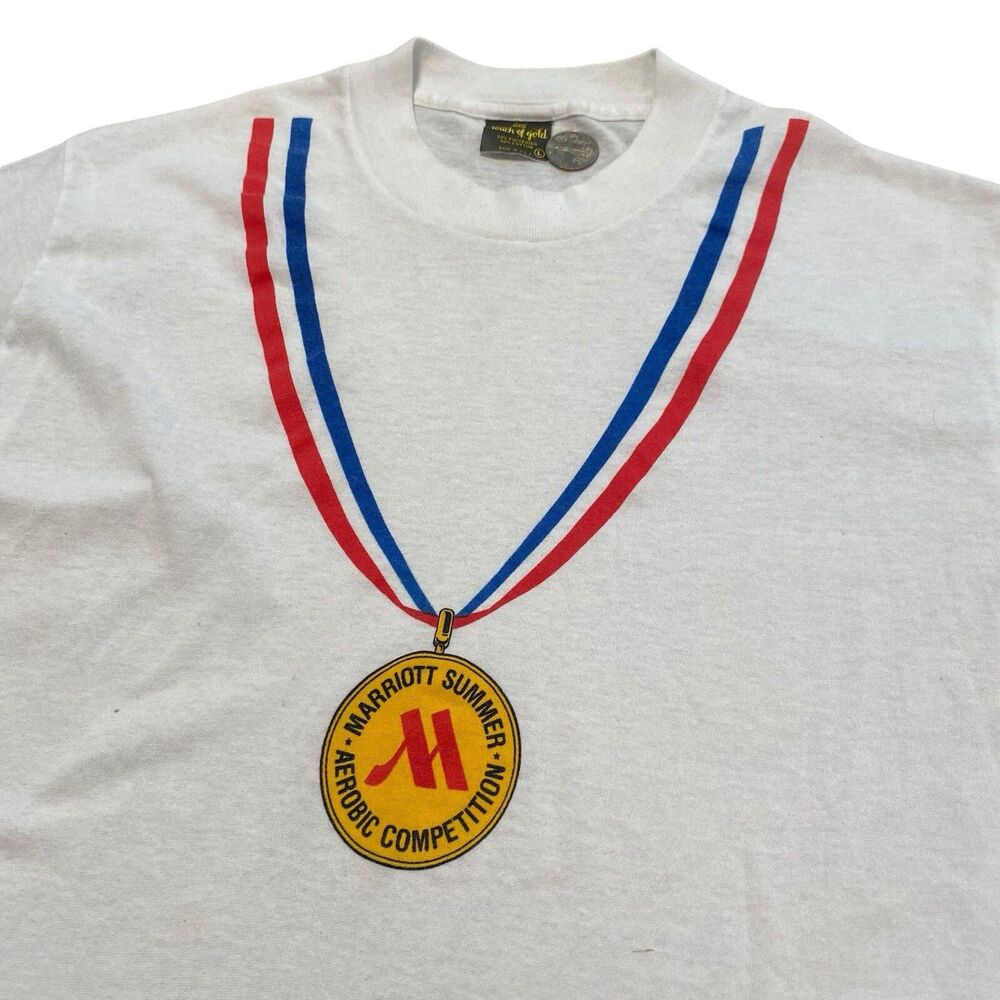 Vintage Olympic Style Gold Medal Single Stitch Tee Shirt Top USA Made 80s 90s S
